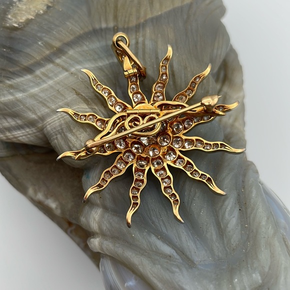 16k gold diamond star burst brooch Sun Ray pendant crossover # 🔥 - Picture 3 of 4